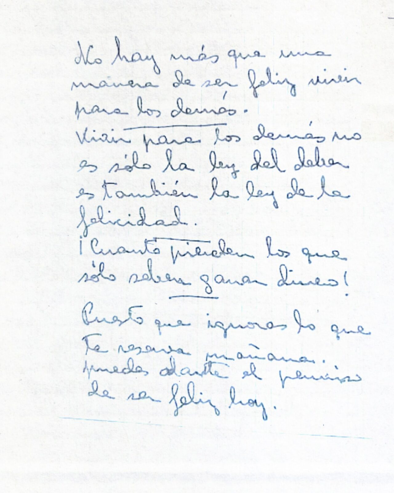 Carta manuscrita en tinta azul de la madre de Magda.