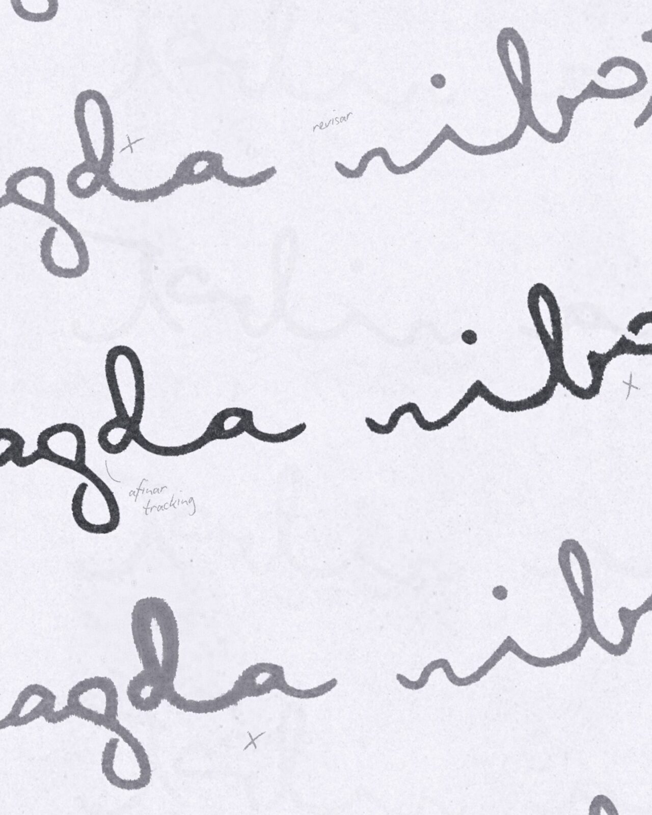 Pruebas de letras manuscritas para el logotipo de Magda Ribot.