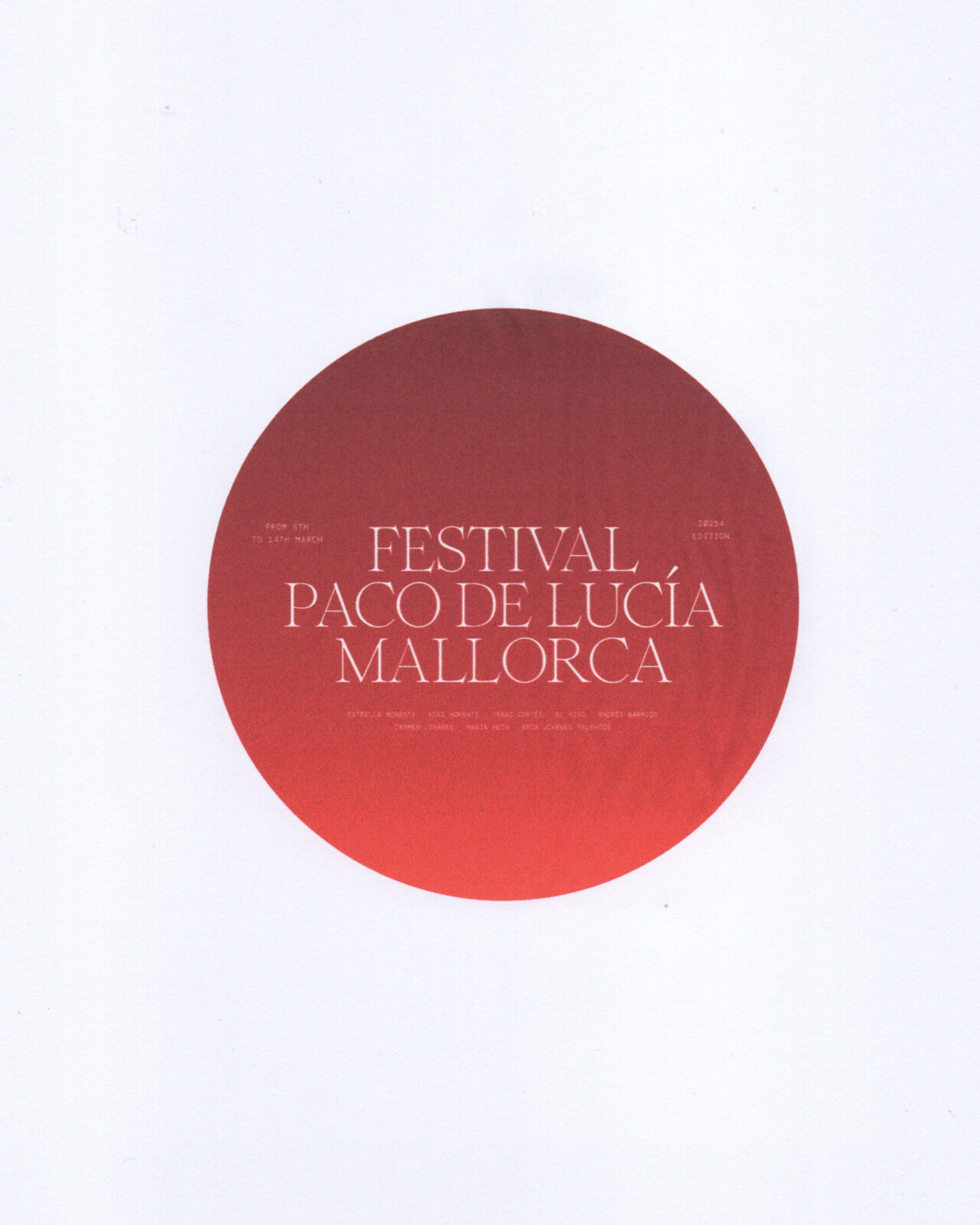 Sello circular rojo con el nombre del Festival Paco de Lucía Mallorca.